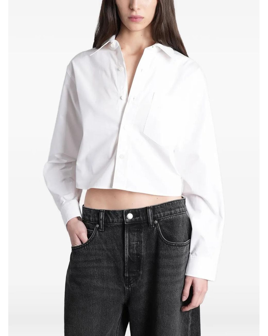 Alexander Wang White Embroidered Logo Cropped Shirt