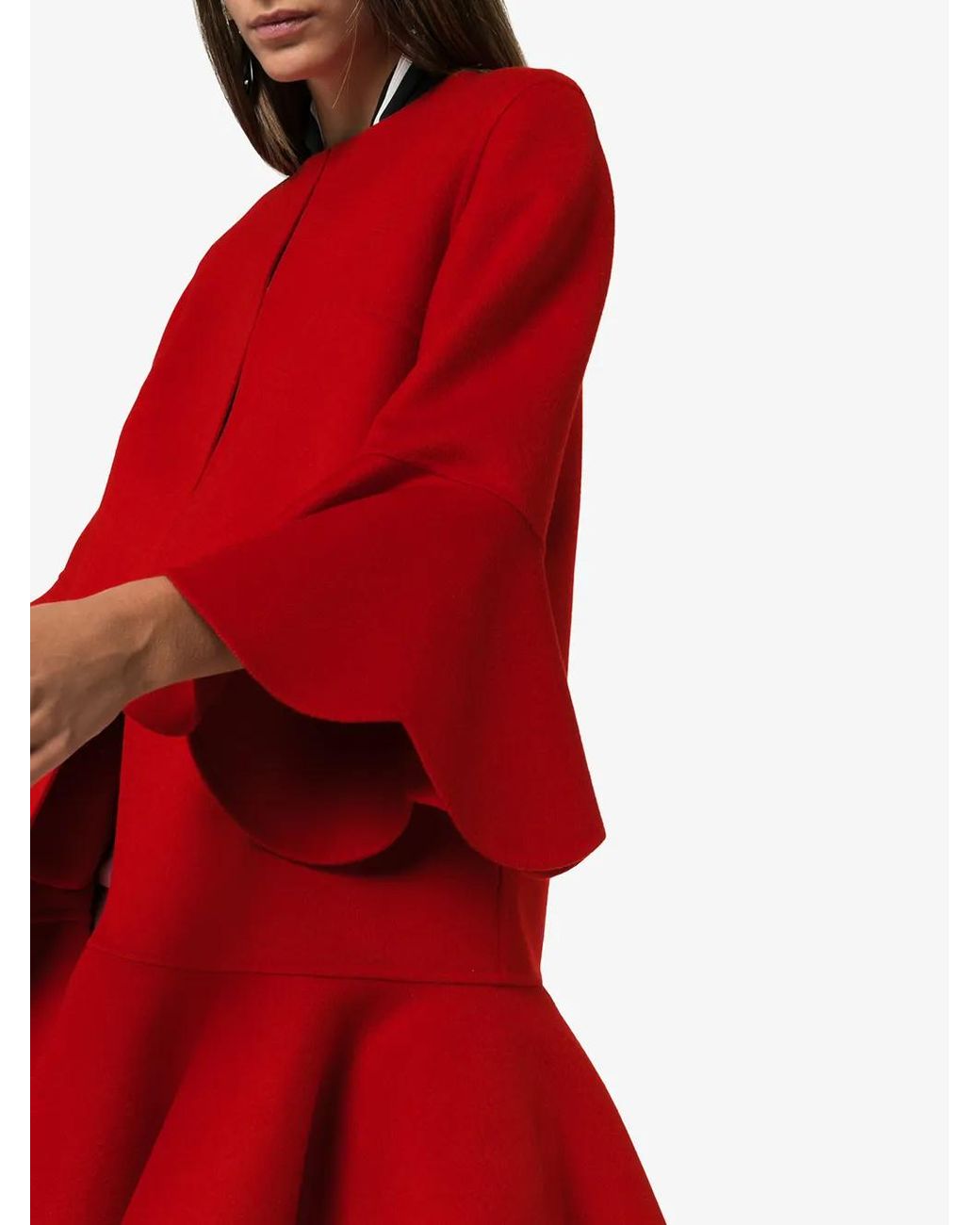 Valentino Garavani Red Collarless Ruffled Coat