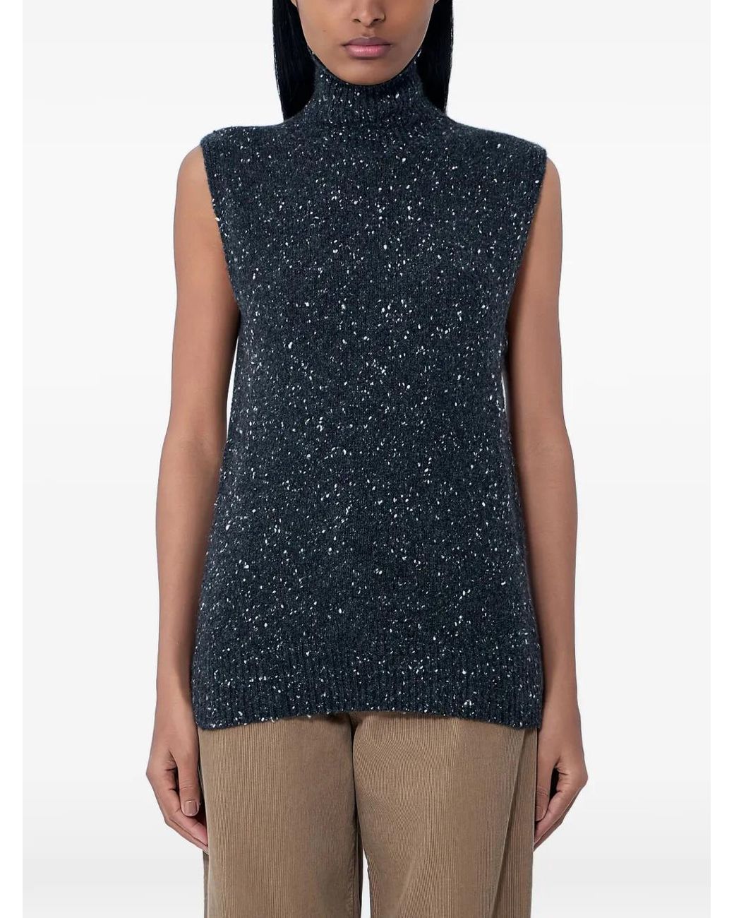 The Row Blue Speckled Turtleneck Sleeveless Top