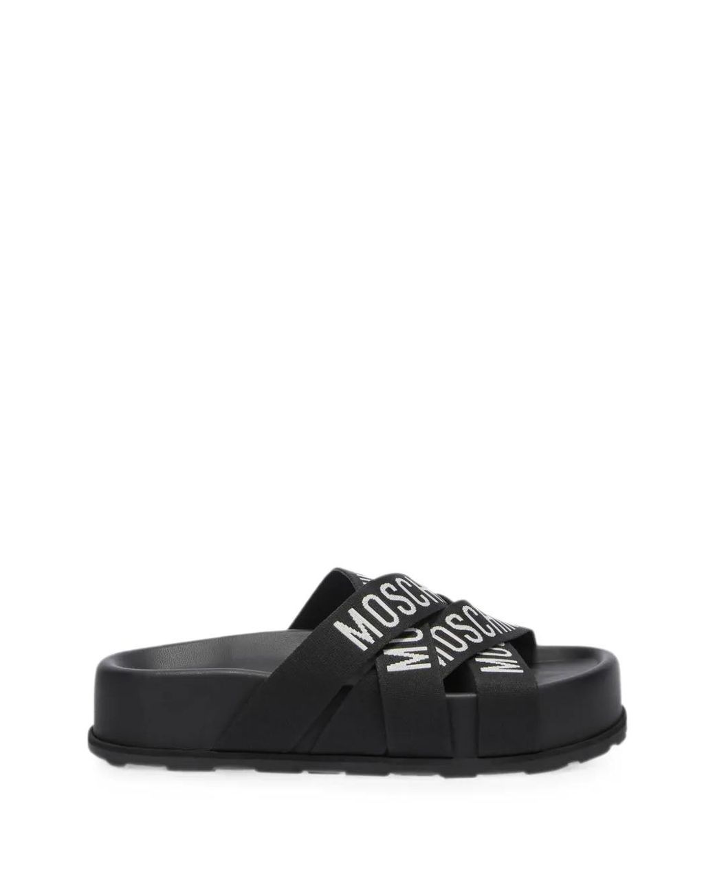 Moschino Black Logo-Print Crossover-Strap Sandals