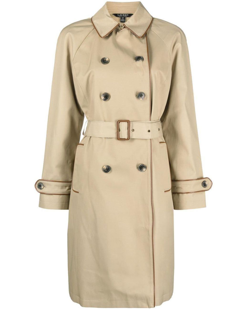 Lauren by Ralph Lauren Double-breasted Belted Trench Coat in Natural | Lyst