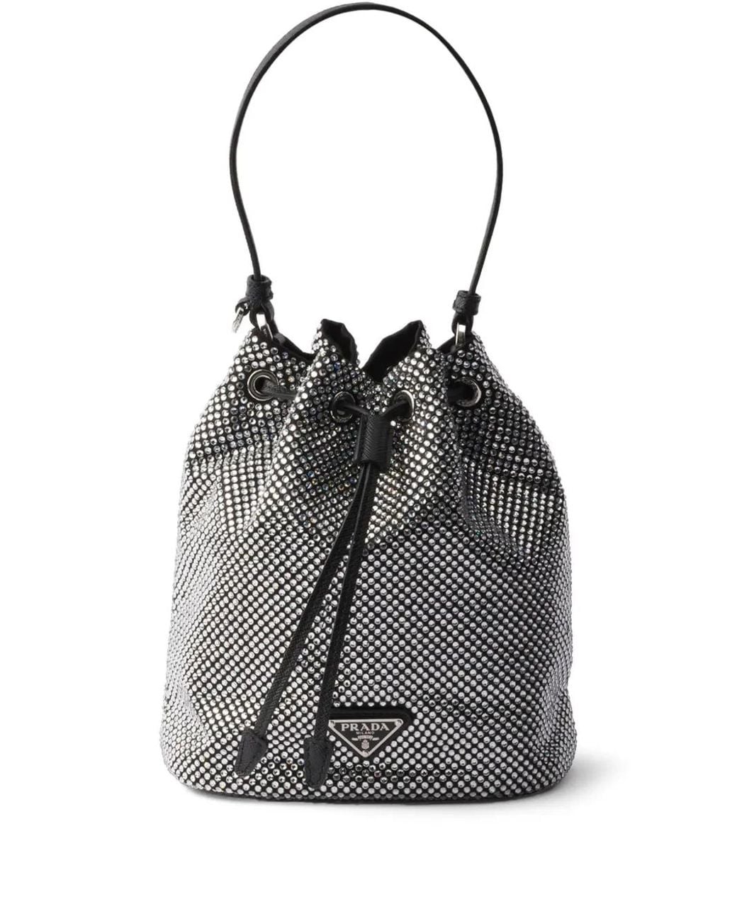 Prada Gray Mini Crystal-Embellished Bucket Bag
