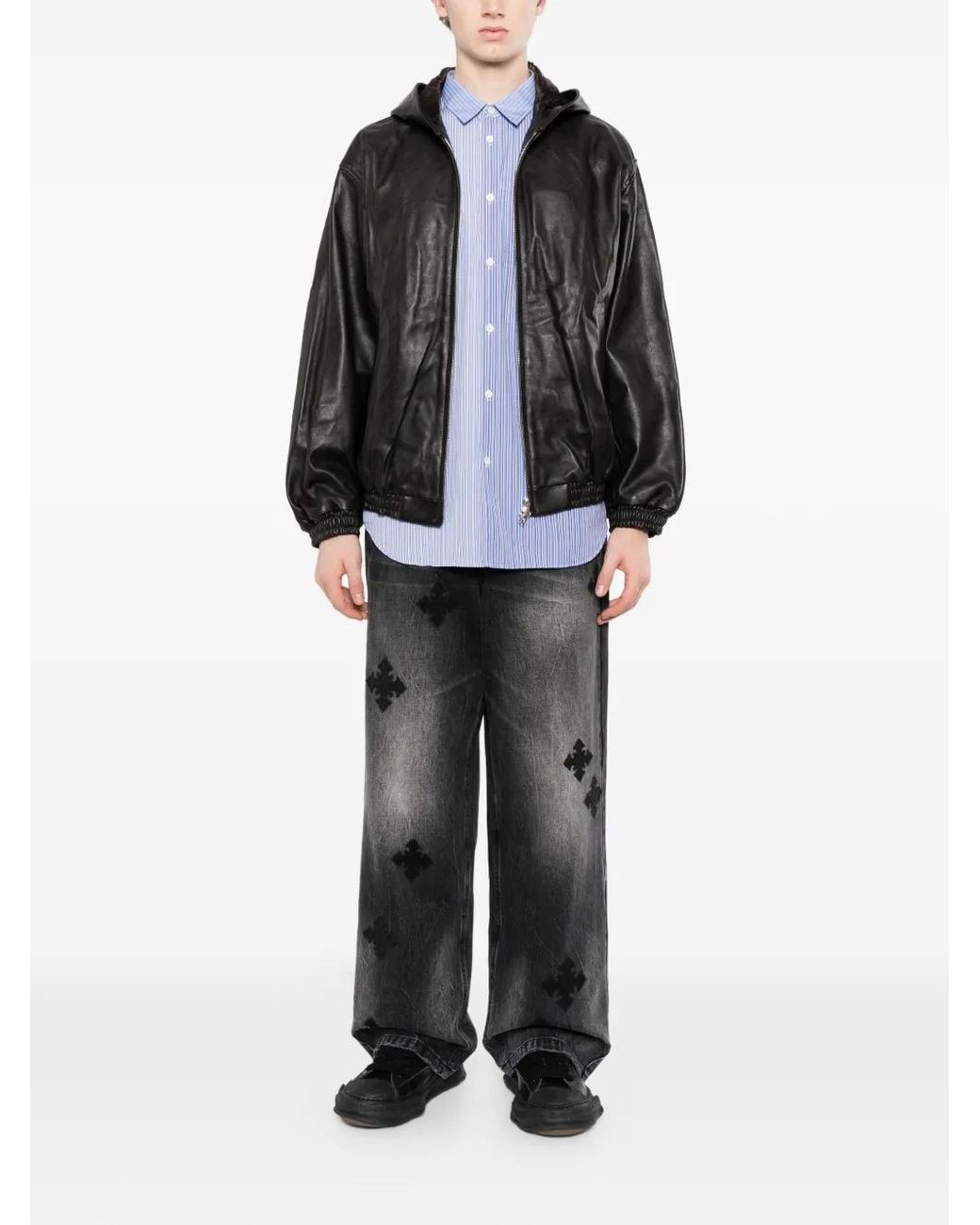 Ssstein Black Lamb Leather Hood Jacket