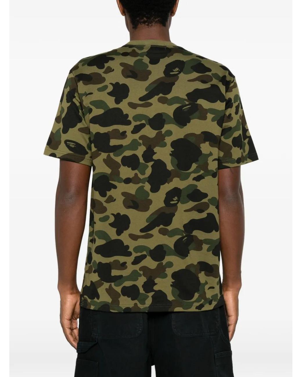 A Bathing Ape Green Camouflage-Print Logo-Print T-Shirt for men