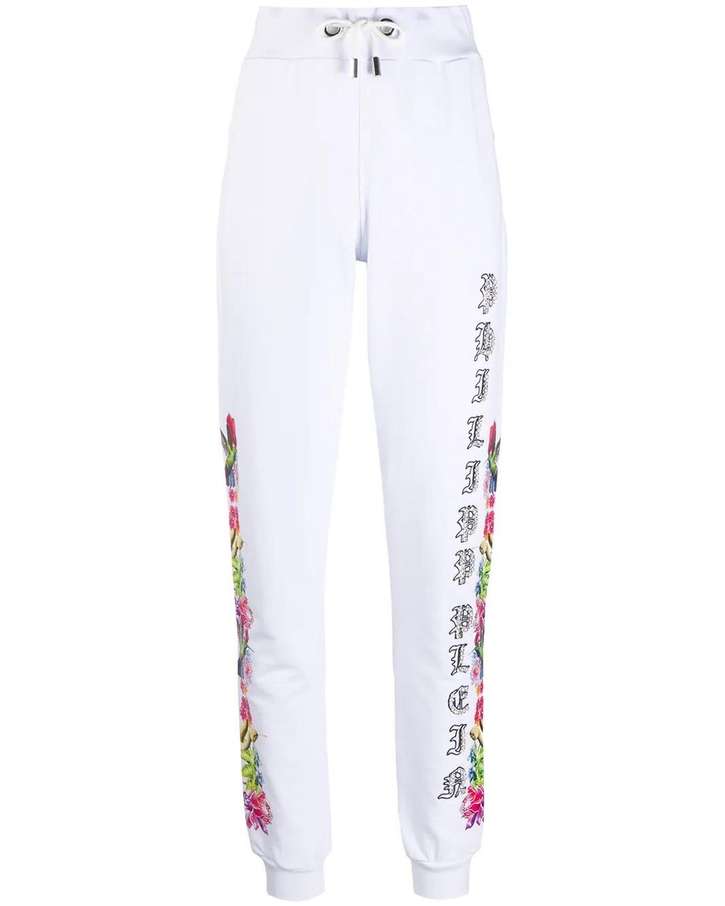 Philipp Plein White Crystal-Embellished Floral Track Patns