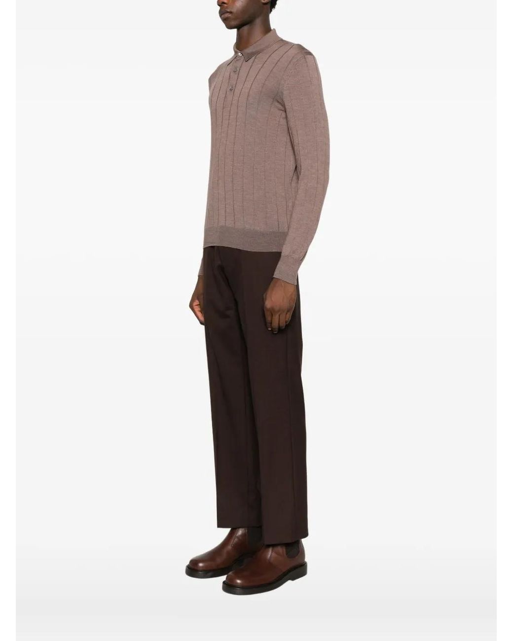 Tagliatore Brown Button-Placket Ribbed Polo Shirt for men
