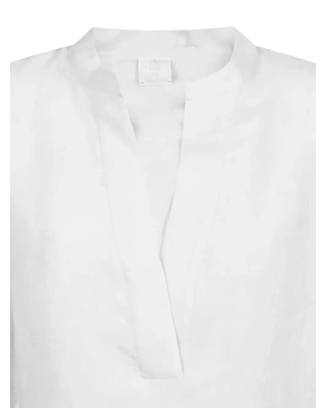 Eleventy White V-Neck Gathered-Cuff Top