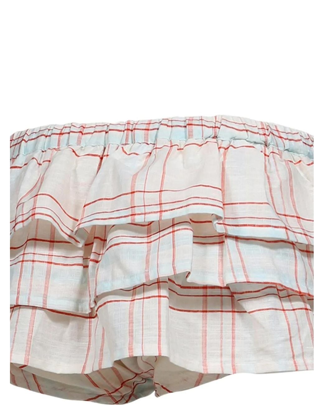 GIMAGUAS White Jardin Check-Pattern Tiered Shorts