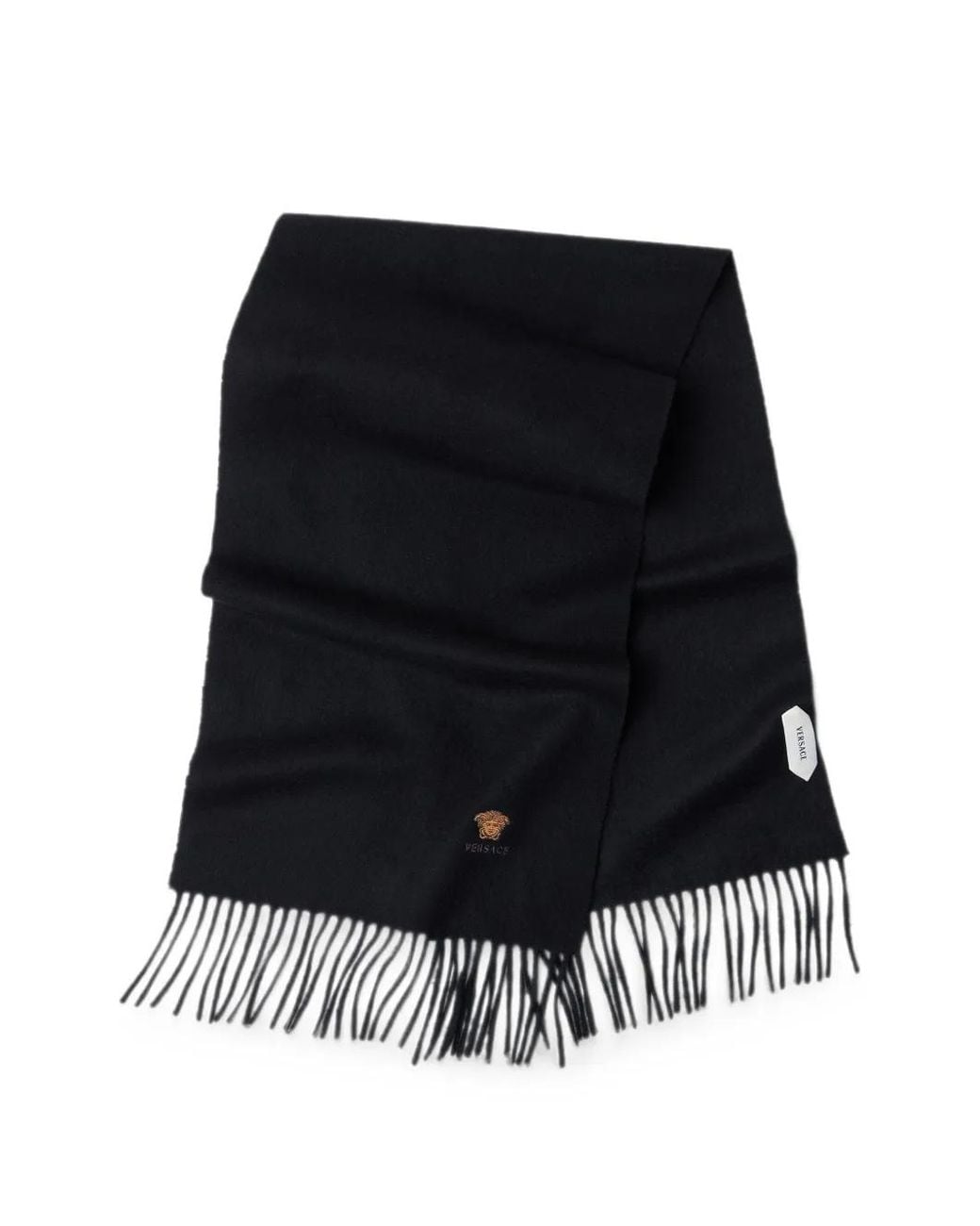 Versace Black Embroidered-Logo Cashmere Scarf for men