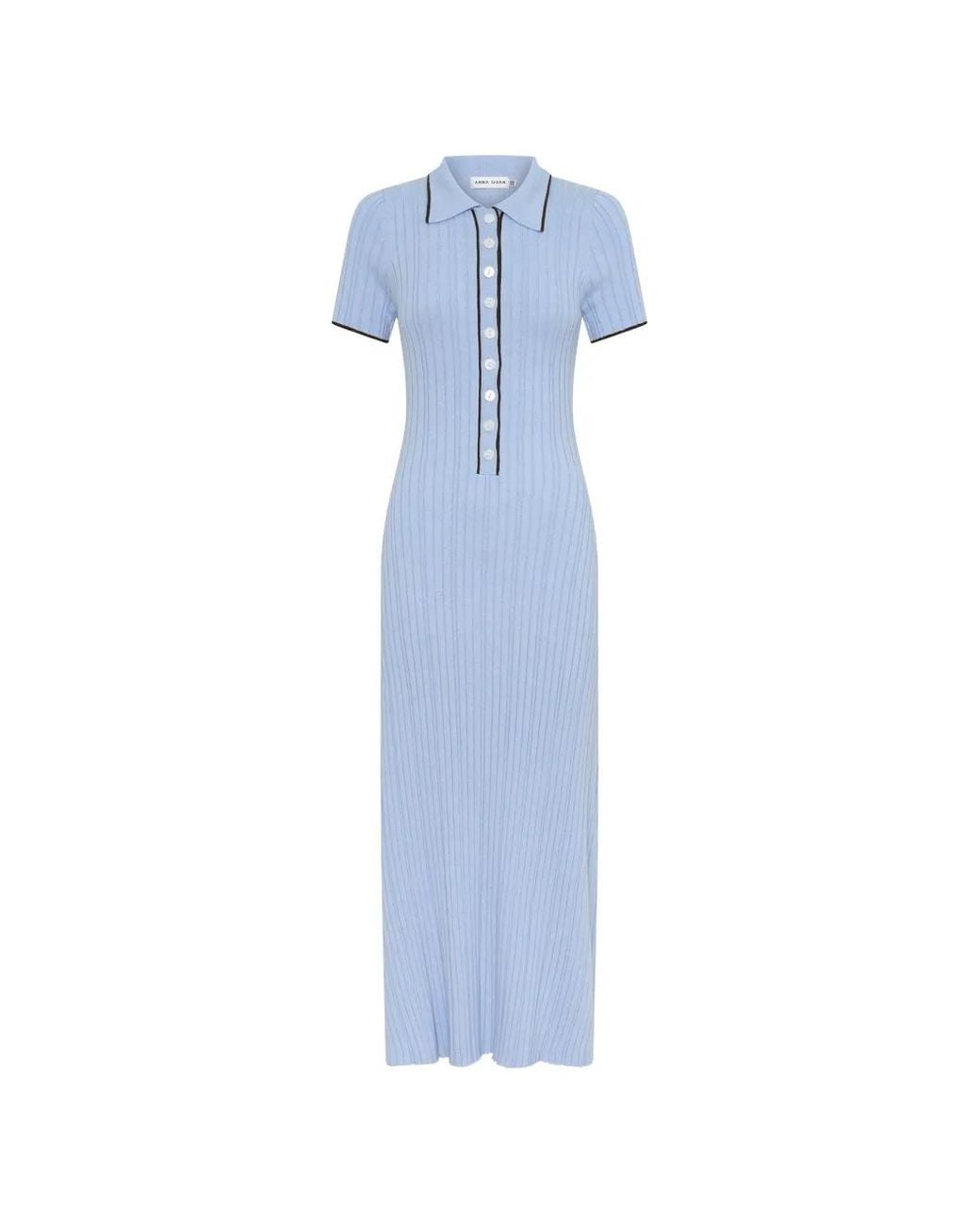 Anna Quan Blue Penelope Ribbed-Knit Maxi Dress