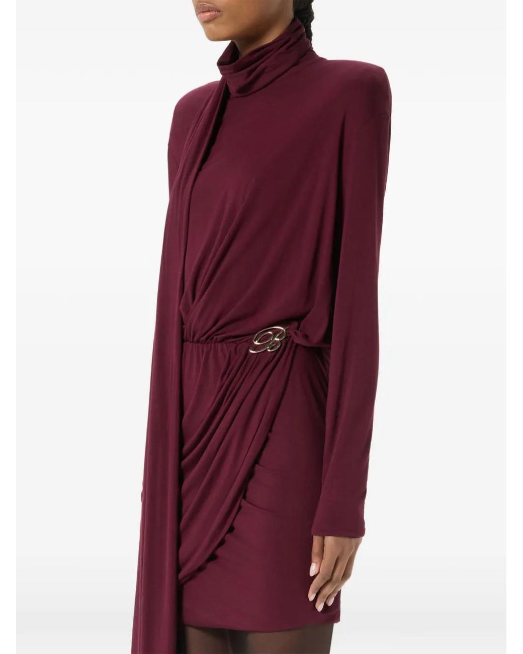 Blumarine Purple Draped Stole-Detail Mini Dress