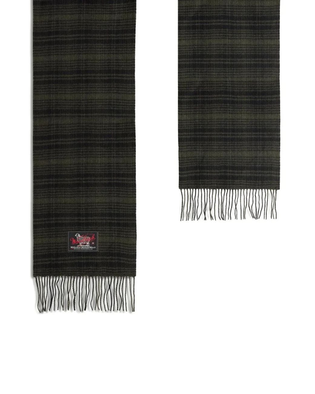 Woolrich Black Check-Pattern Fringed Scarf for men
