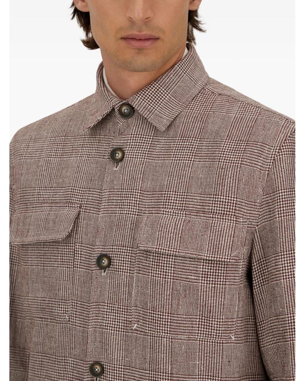 Herno Red Check-Pattern Pocket-Details Linen Jacket for men