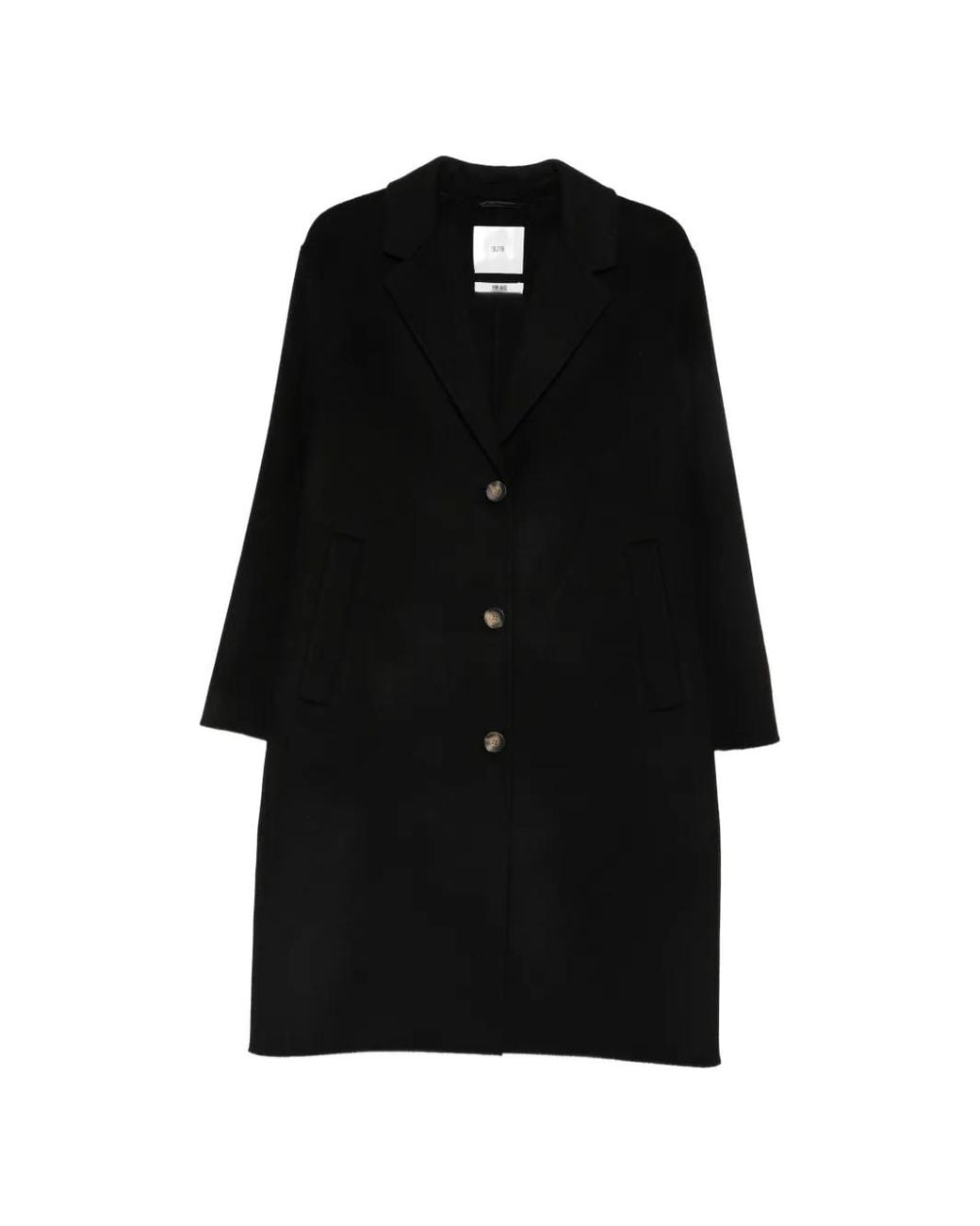 SOLOTRE Black Single-Breasted Notched-Lapels Coat