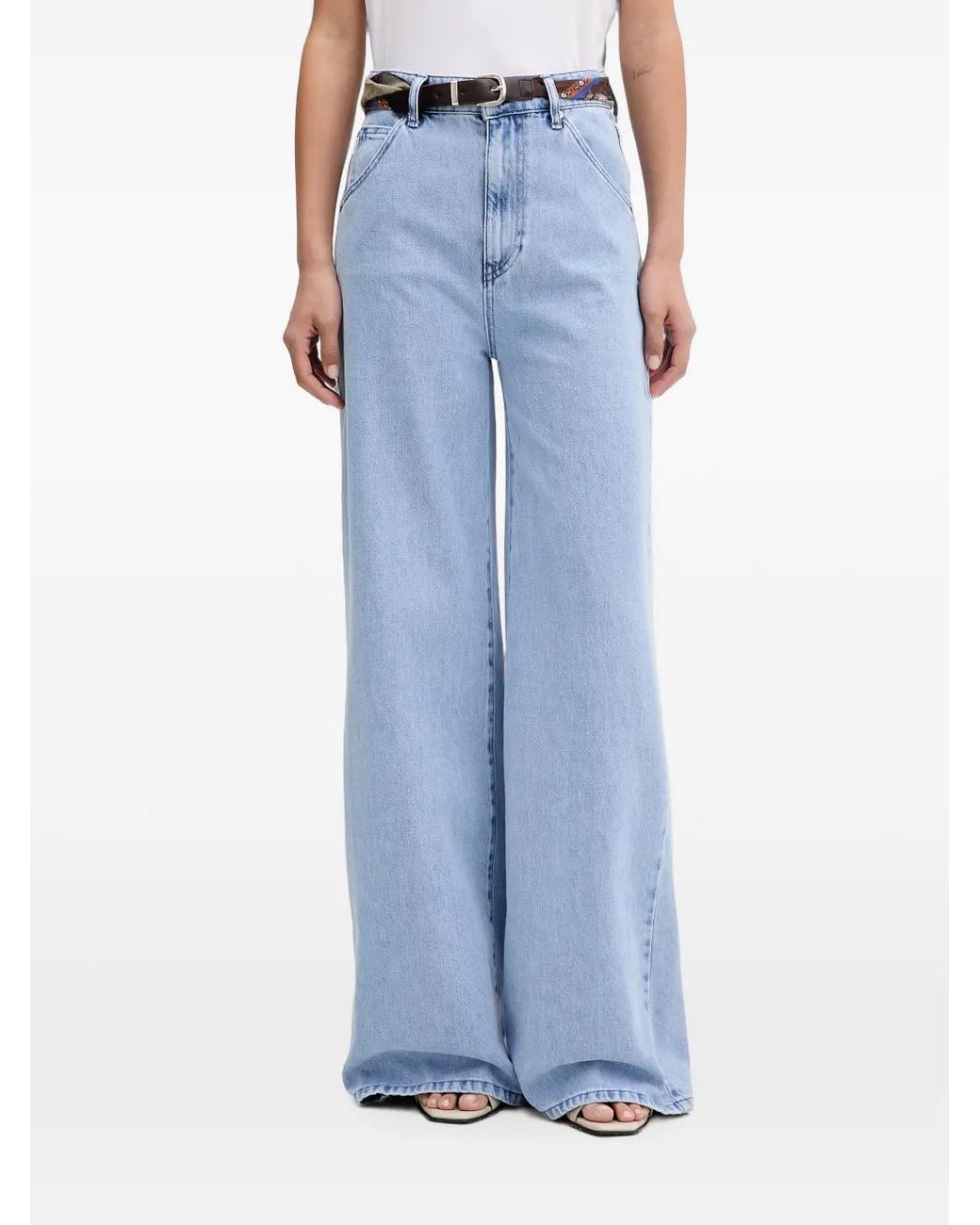 ViCOLO Blue Belted Wide-Leg Jeans