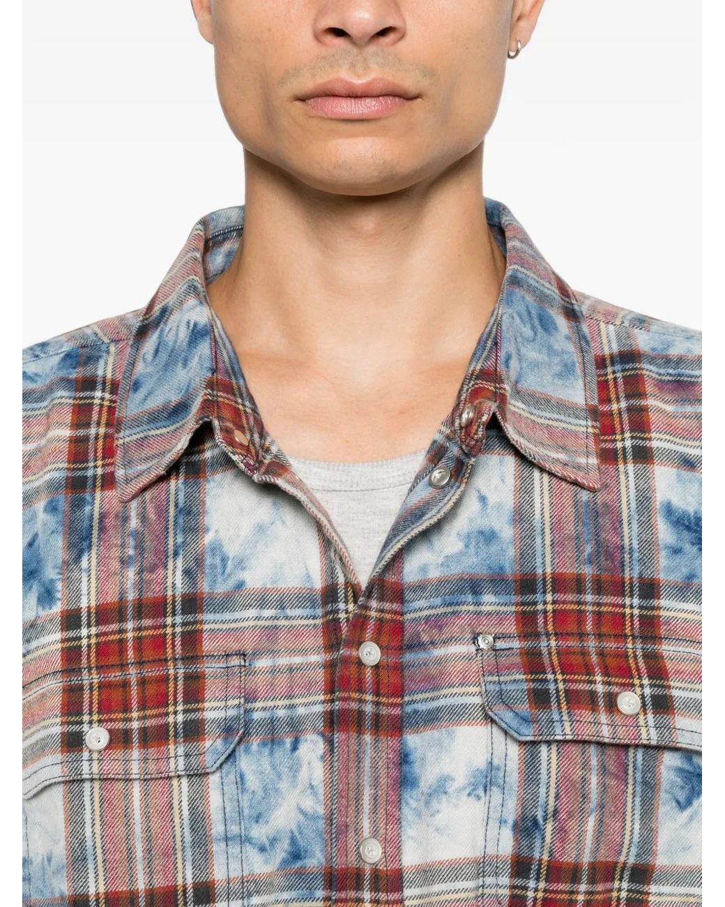 Purple Brand White Bleached-Effect Check-Pattern Shirt for men