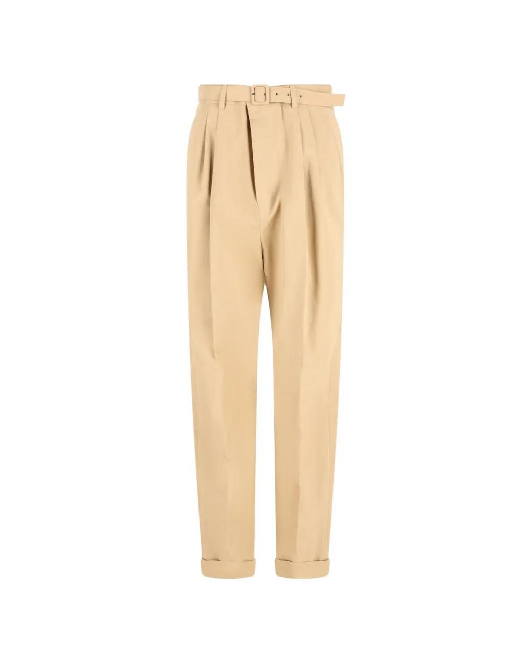 Saint Laurent Natural Belted Pleated Trousers for men