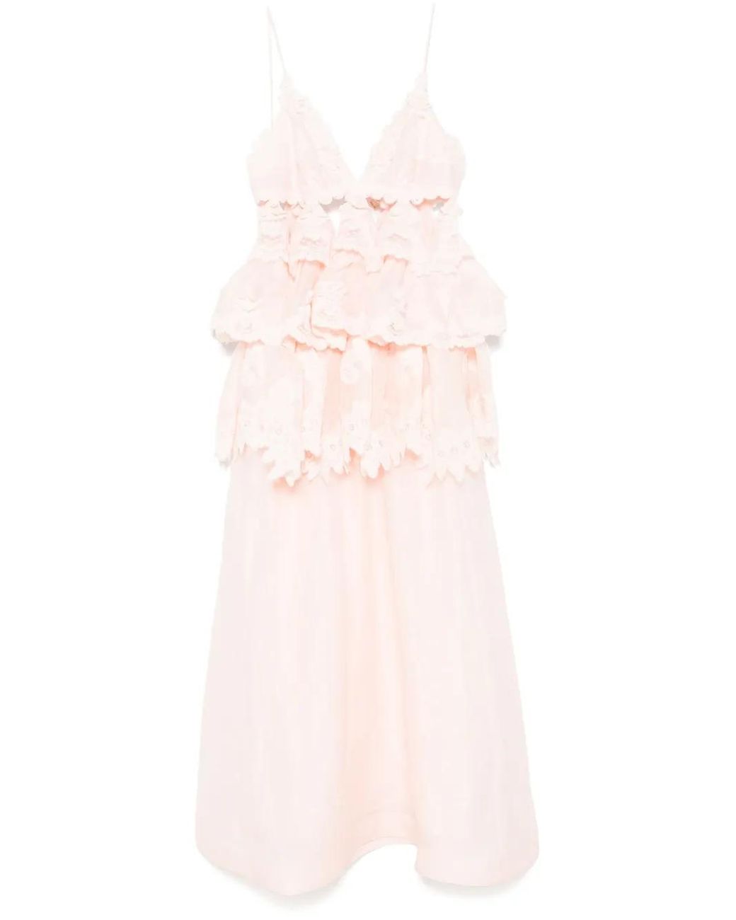 Zimmermann Pink Tiered Lace Maxi Dress