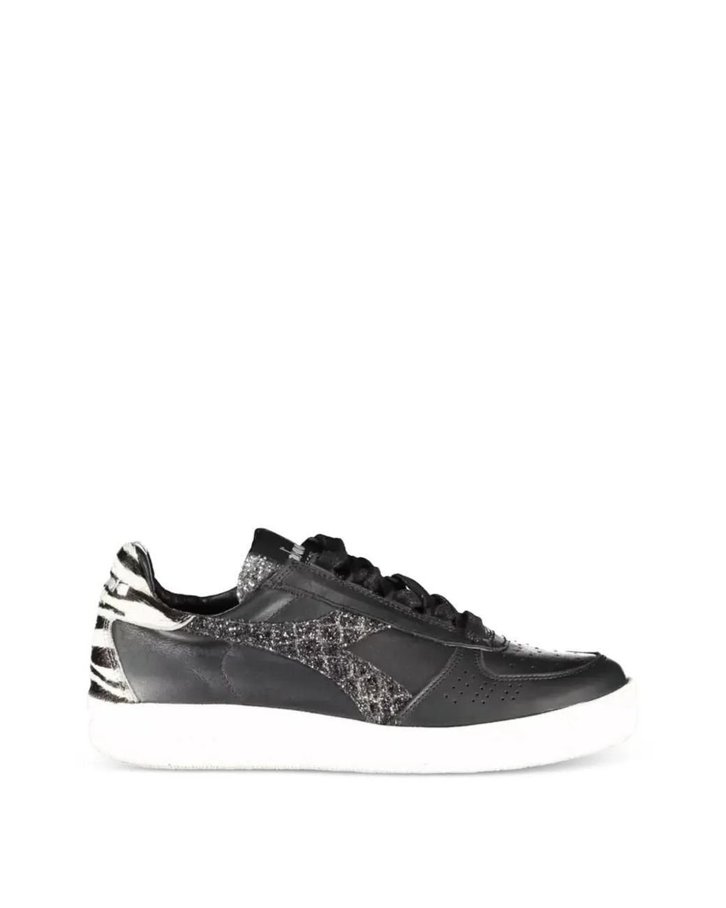 Diadora Black Glitter-Logo Zebra-Print Sneakers