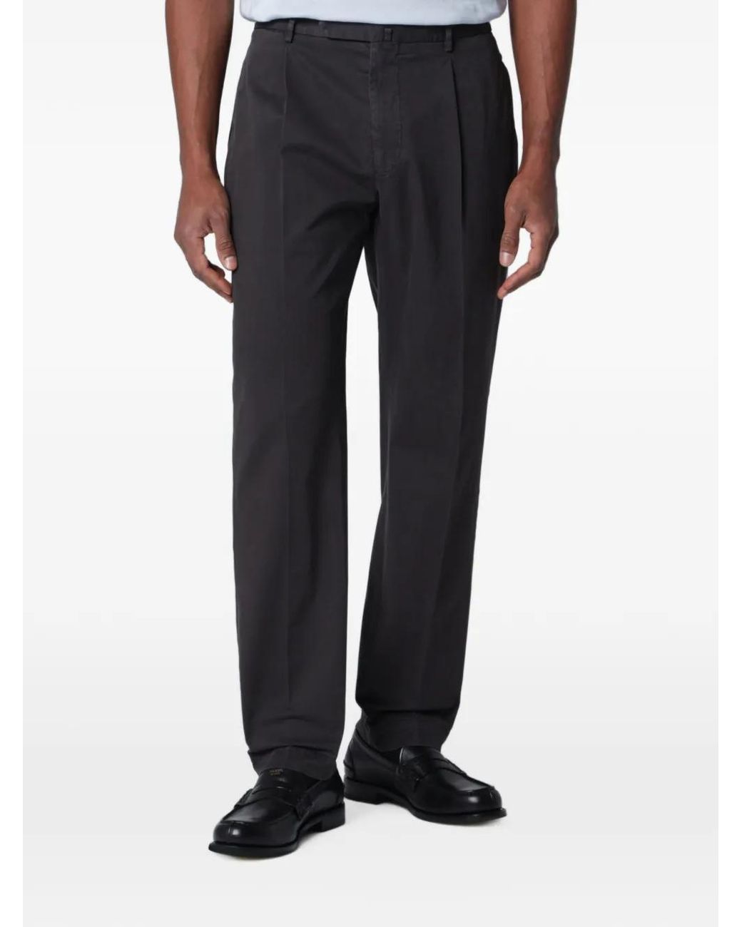 Santaniello Black Pleated Straight-Leg Trousers for men