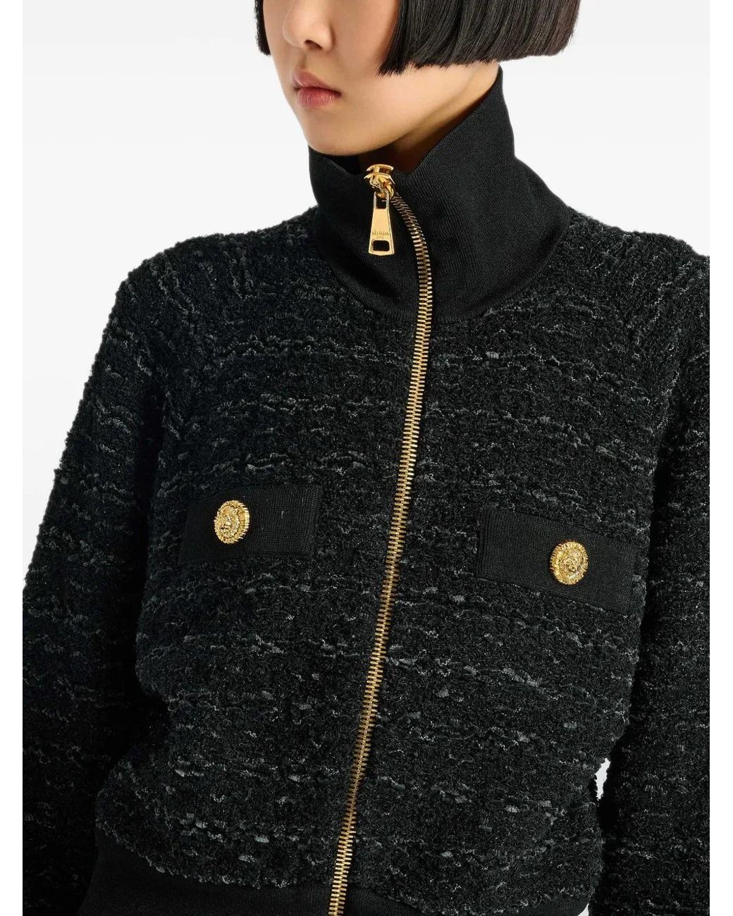 Balmain Black Tweed Bomber Jacket