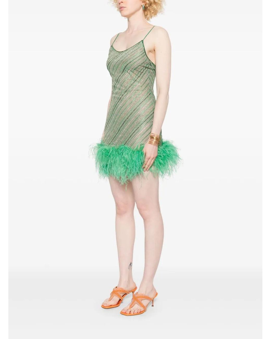 Osree Feather-Trim Mini Dress in Green | Lyst