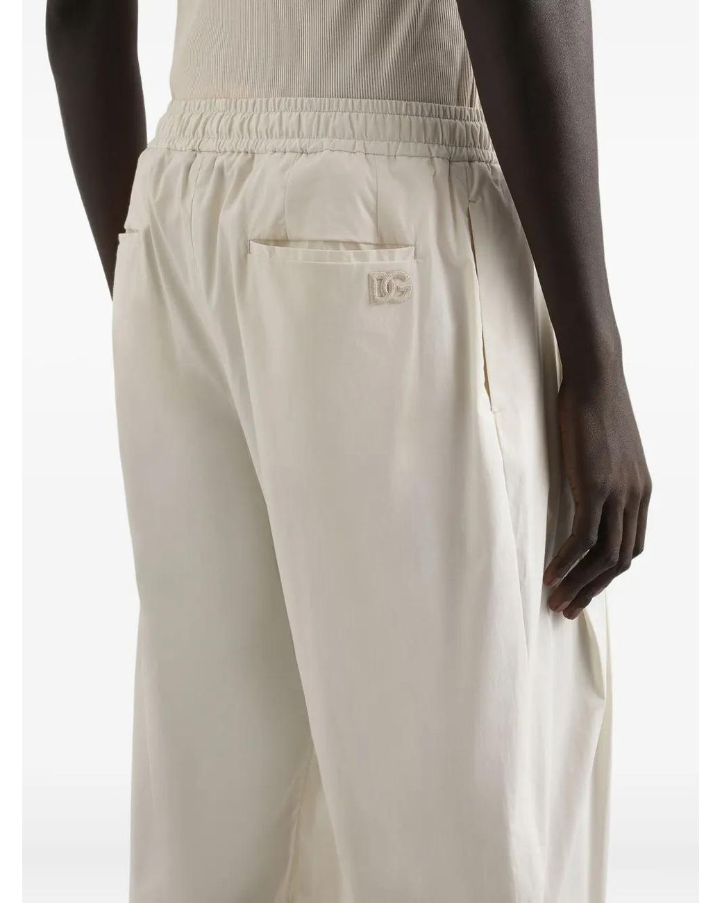 Dolce & Gabbana White Pleated Drawstring Trousers for men