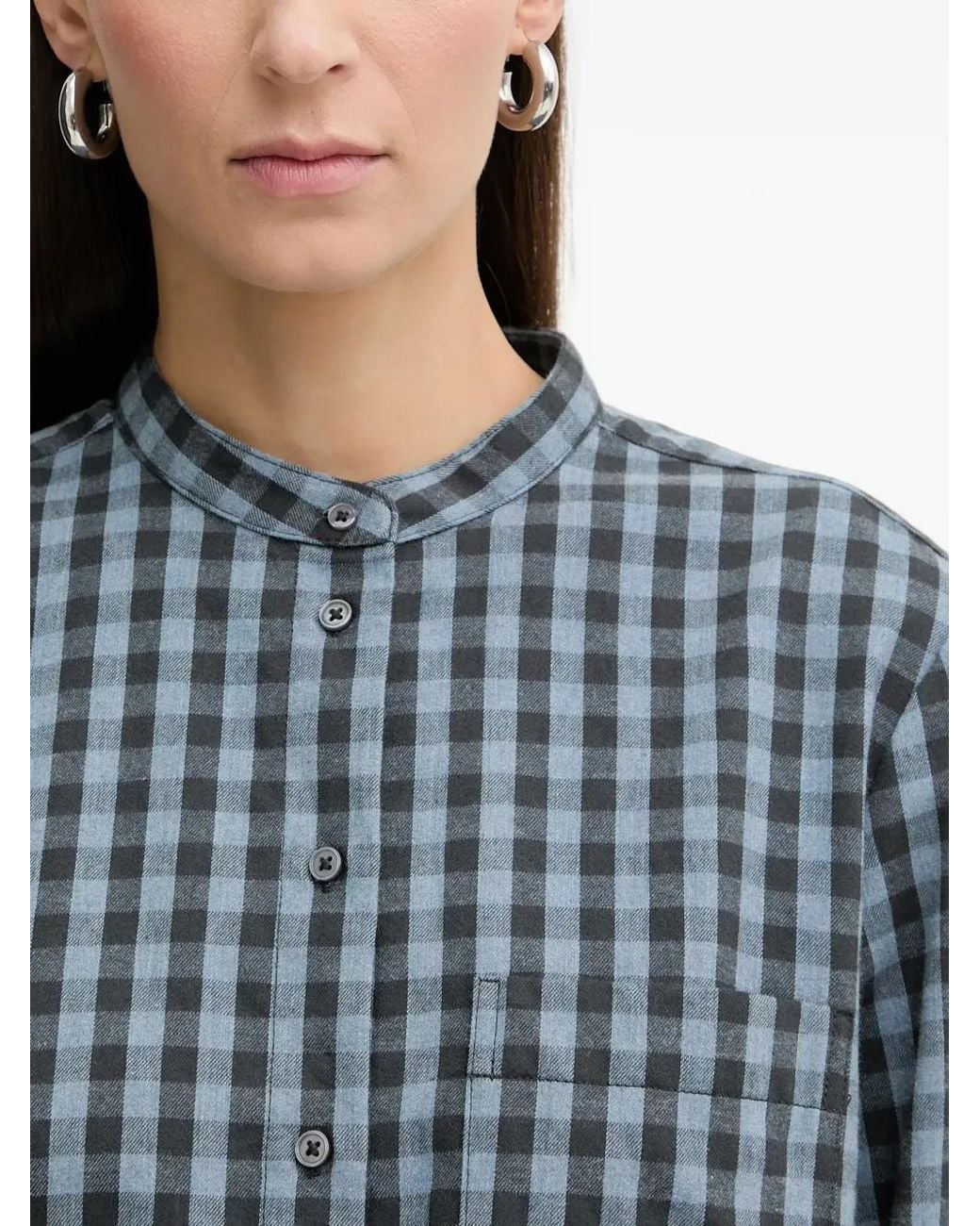 Marc O' Polo Blue Gingham-Check Band-Collar Shirt