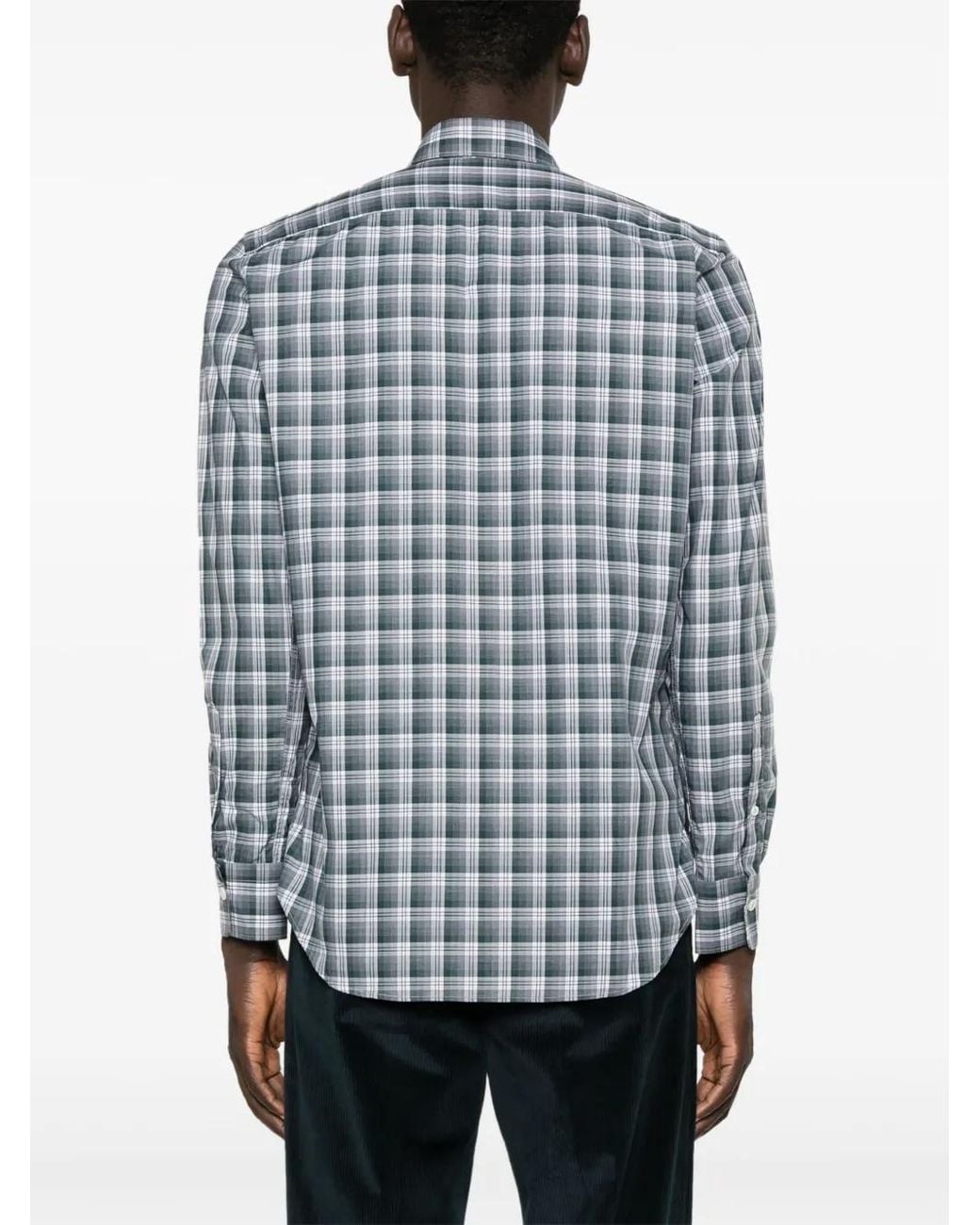 Canali Blue Checked Cotton Button-Down Shirt for men