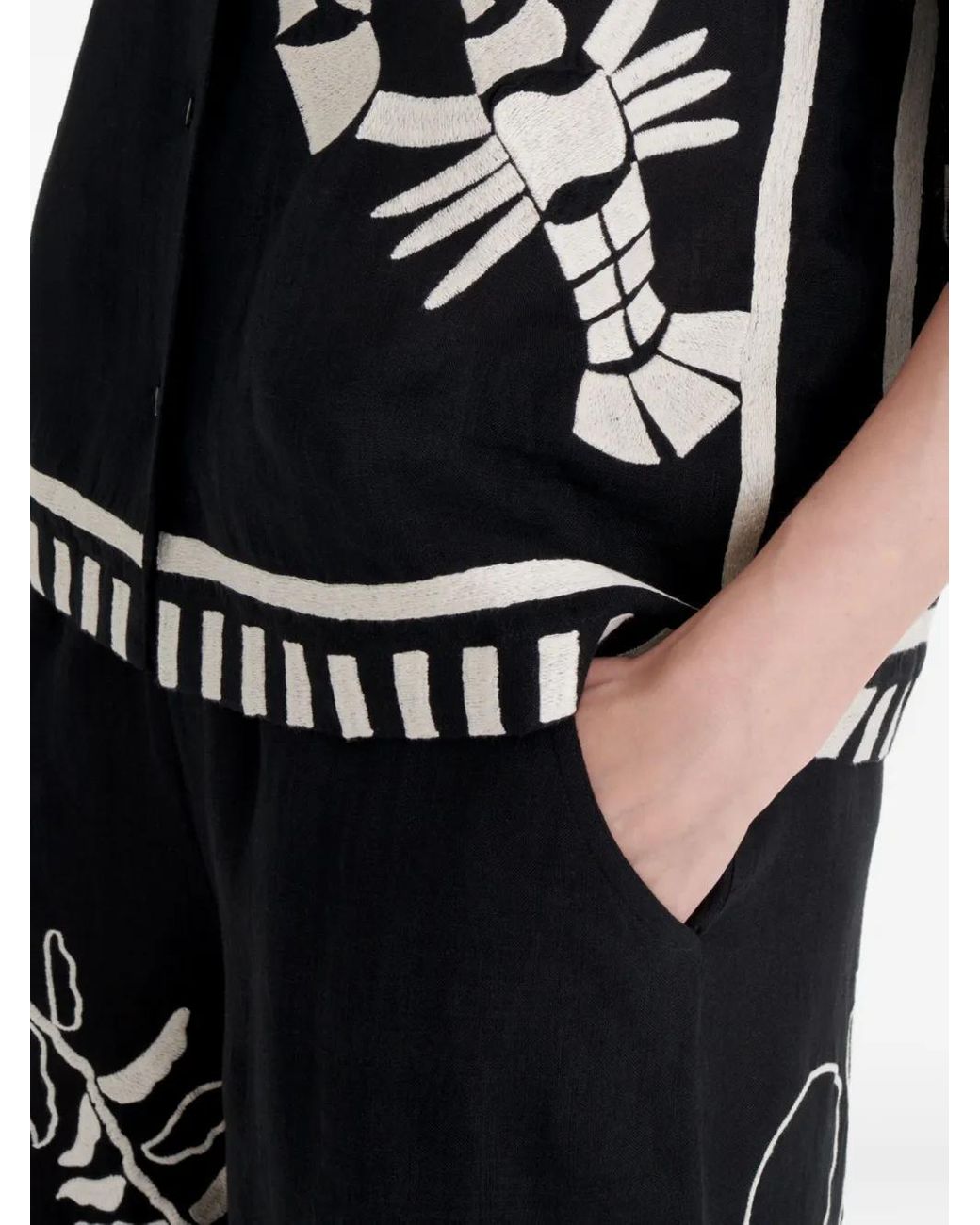 Eres Black Crab Embroidered Short-Sleeve Shirt