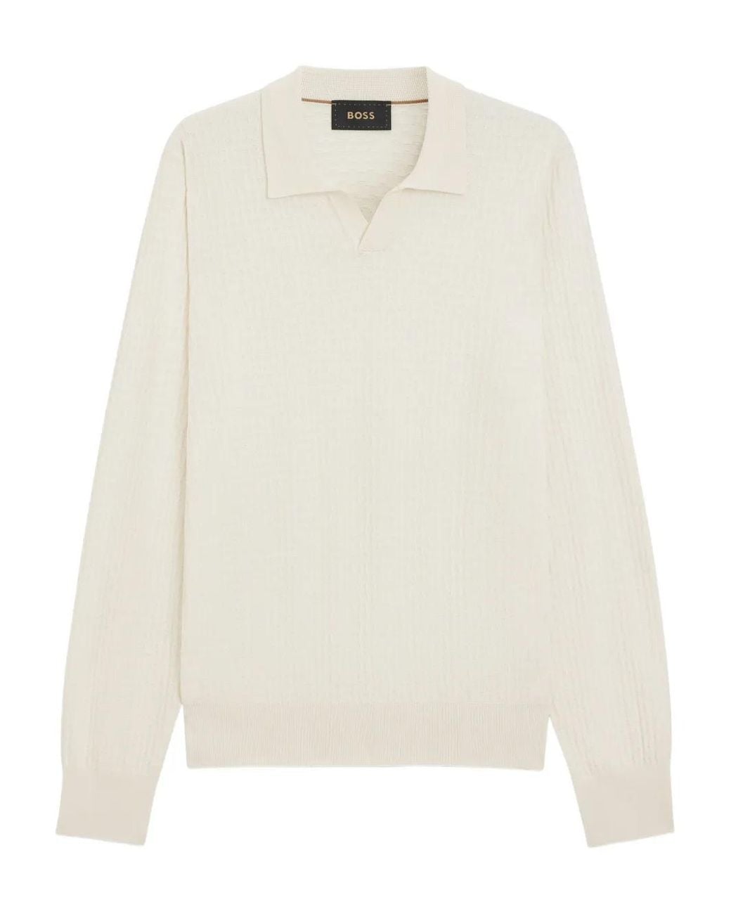 Boss White Knitted-Silk Sweater With Johnny Collar for men