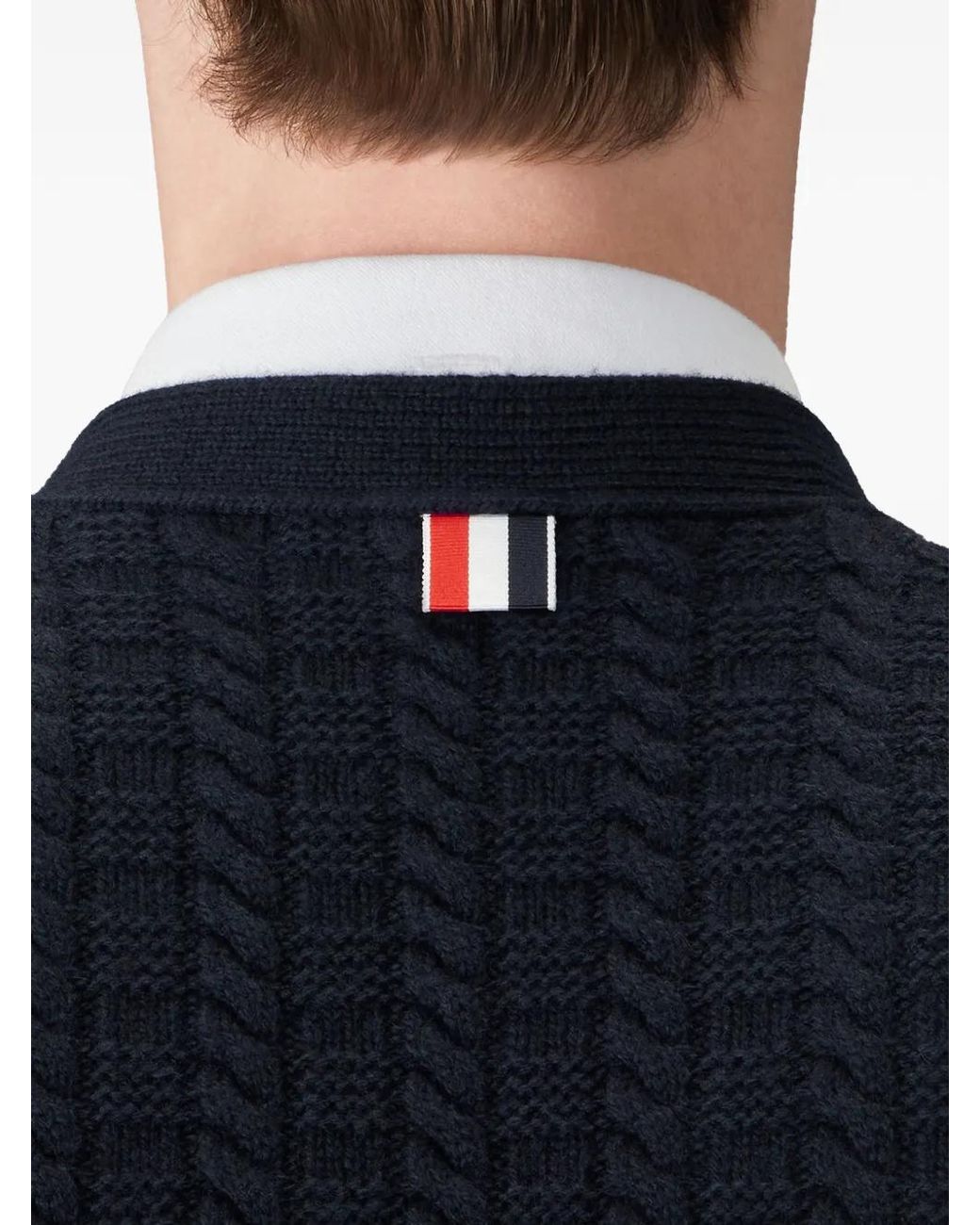 Thom Browne Blue Merino-Wool 4-Bar Intarsia Anchor Cardigan for men