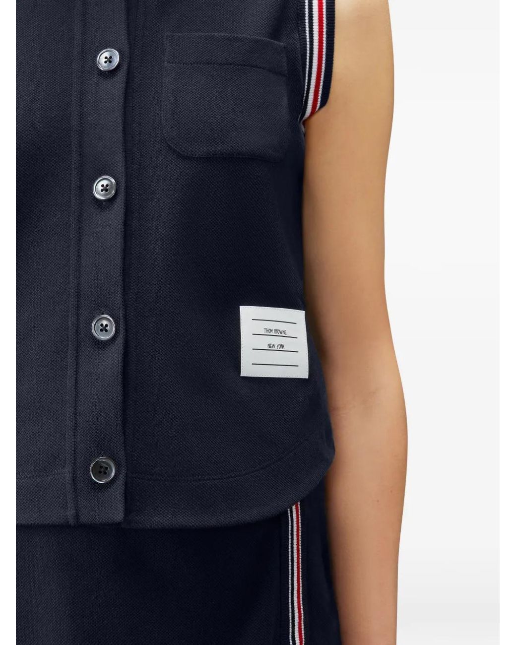 Thom Browne Blue Pique Rwb Trim Sleeveless Shirt