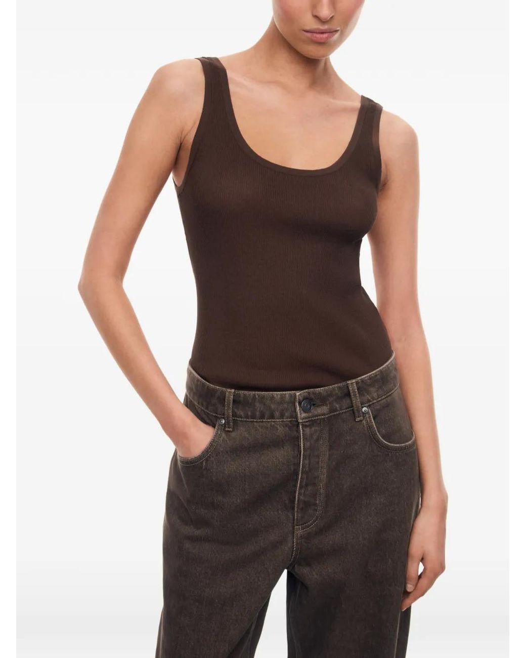 12 STOREEZ Brown Lattice Tank Top