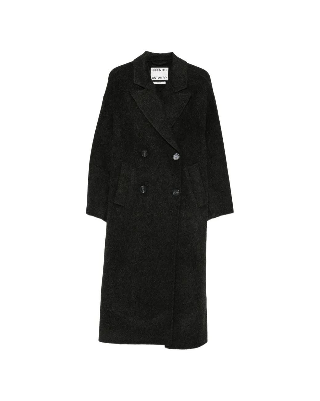 Essentiel Antwerp Black Oversized Double-Breasted Coat