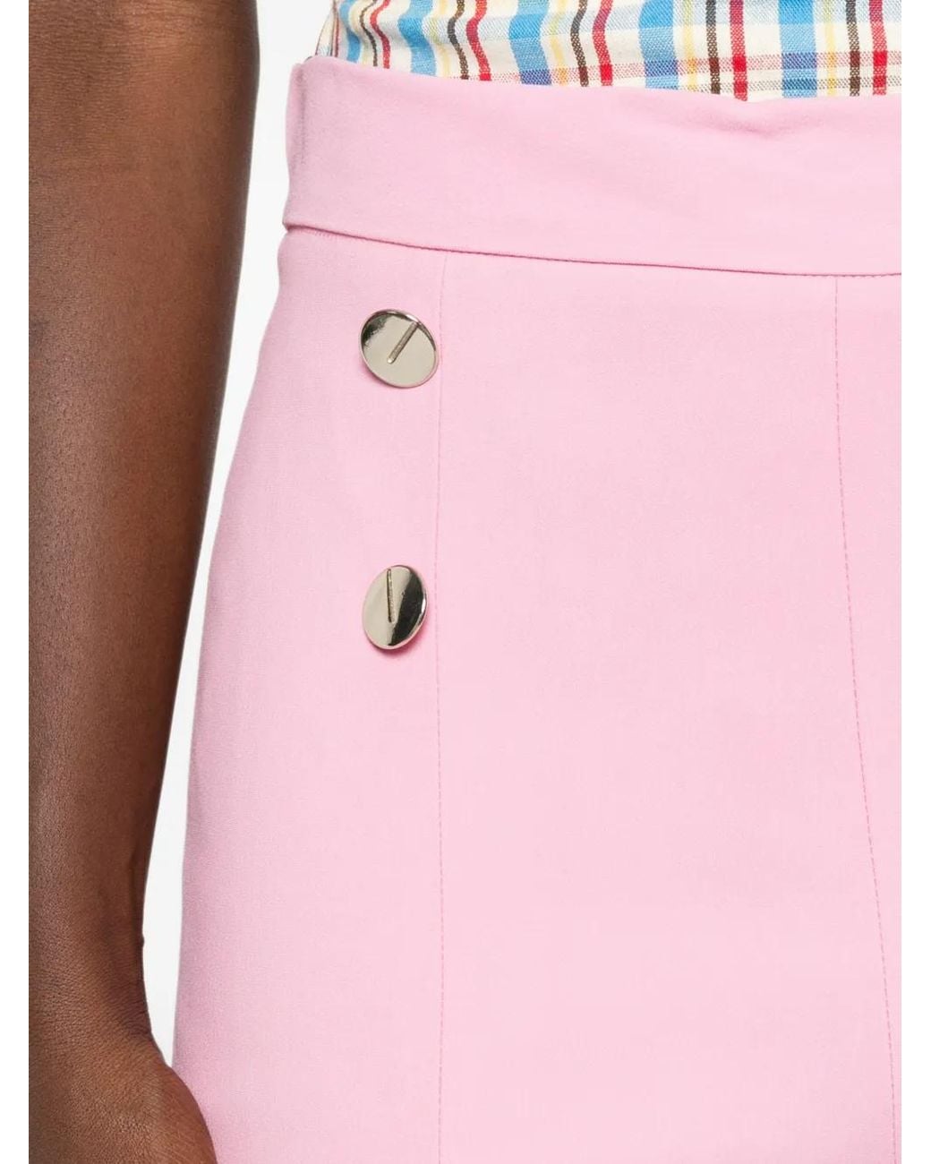 SIMONA CORSELLINI Pink Pantalon À Boutons Décoratifs Et Ourlets Fendus