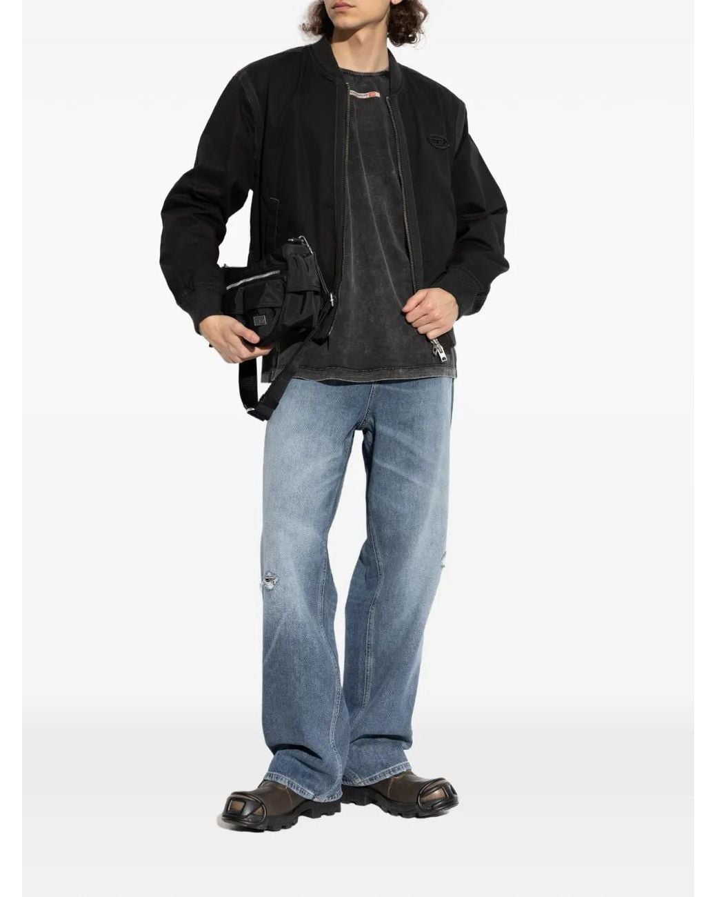 DIESEL Black Logo-Patch Bomber Jacket for men