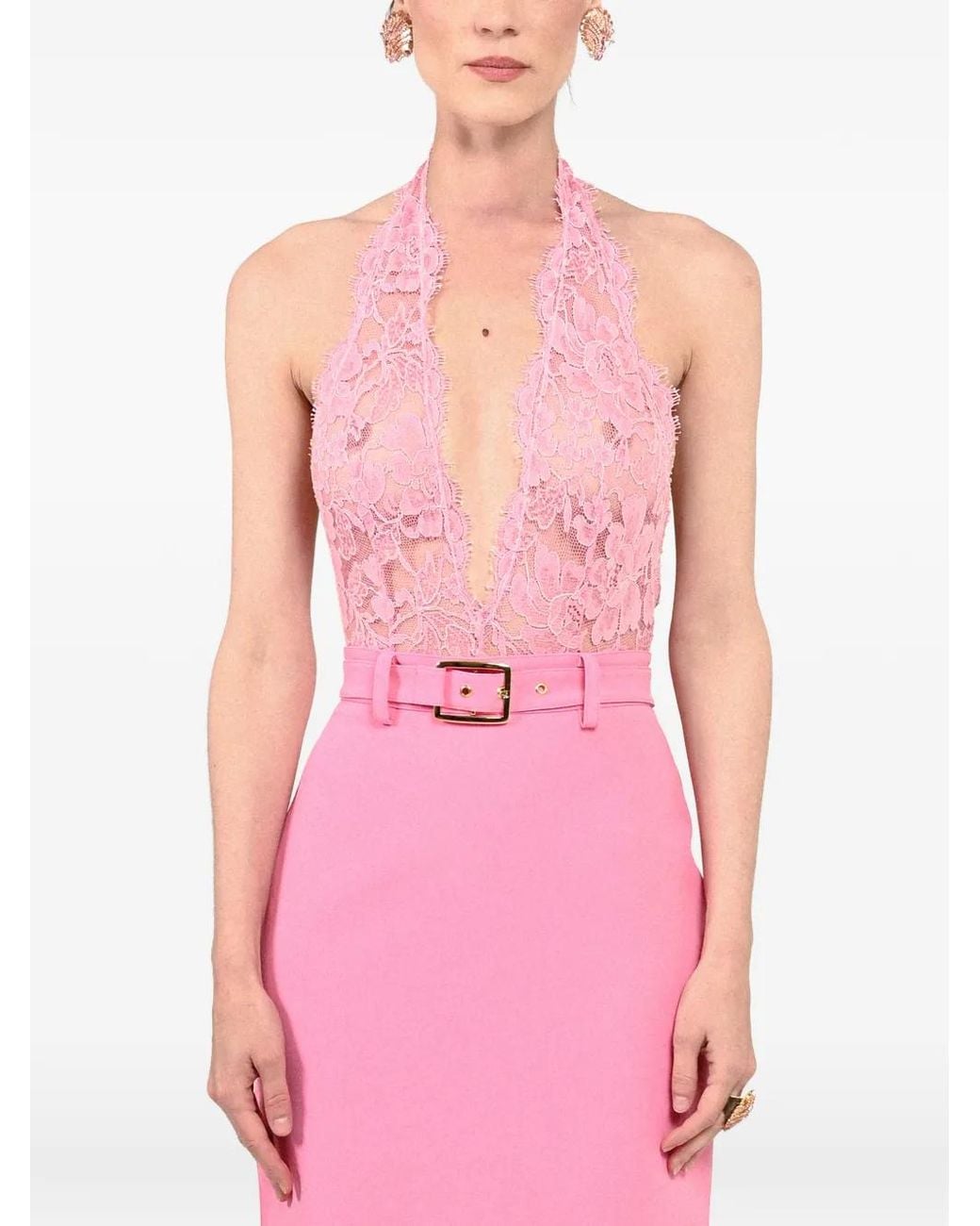 ROWEN ROSE Pink Body En Dentelle À Dos Nu