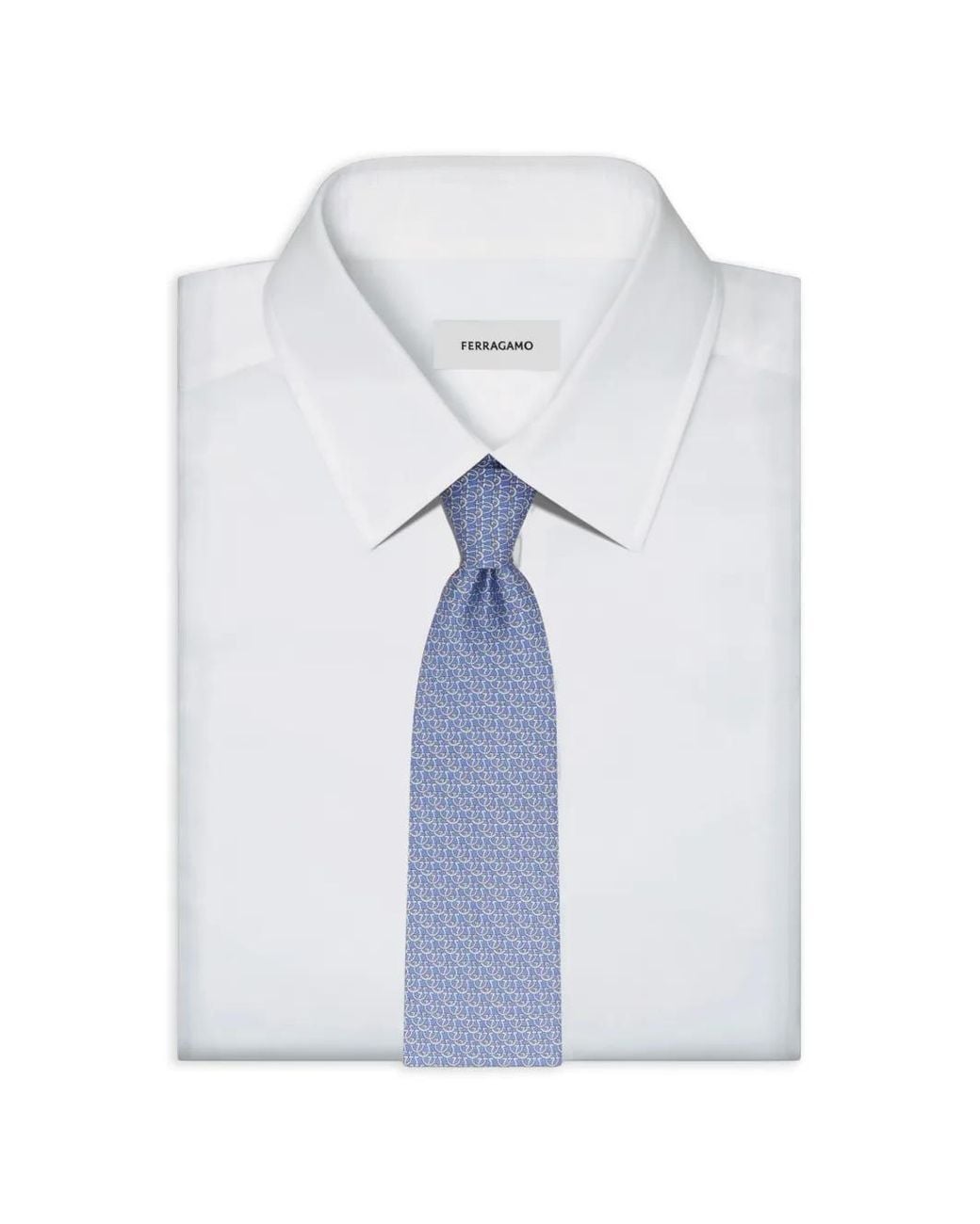 Ferragamo Blue Cravate En Soie À Motif Gancini for men