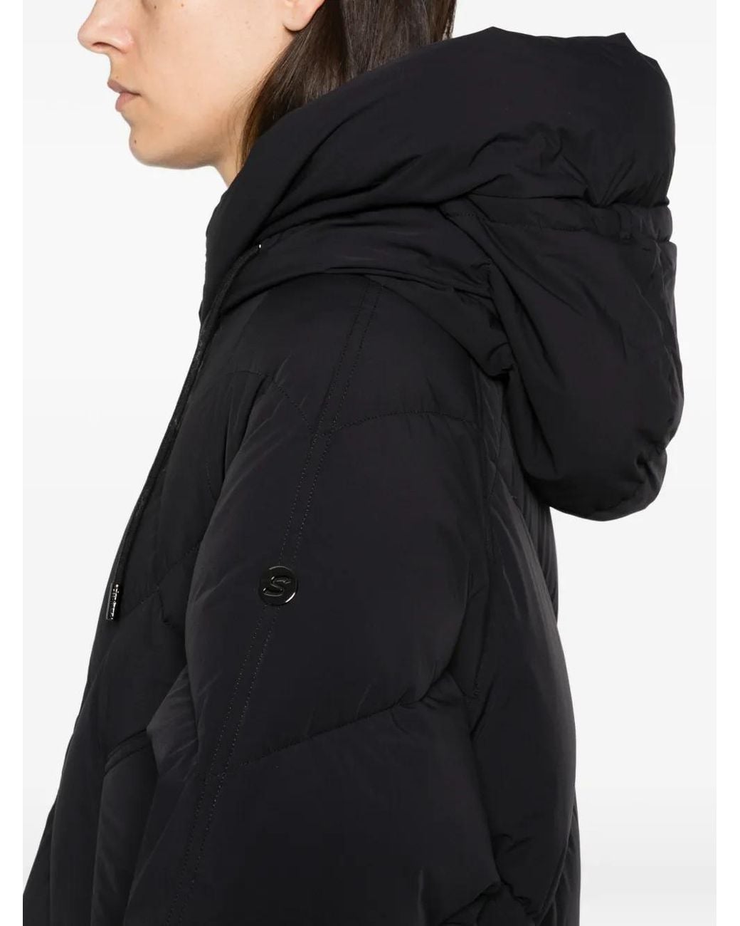 SEA WING Black Fur-Trim Diamond-Quilted Coat