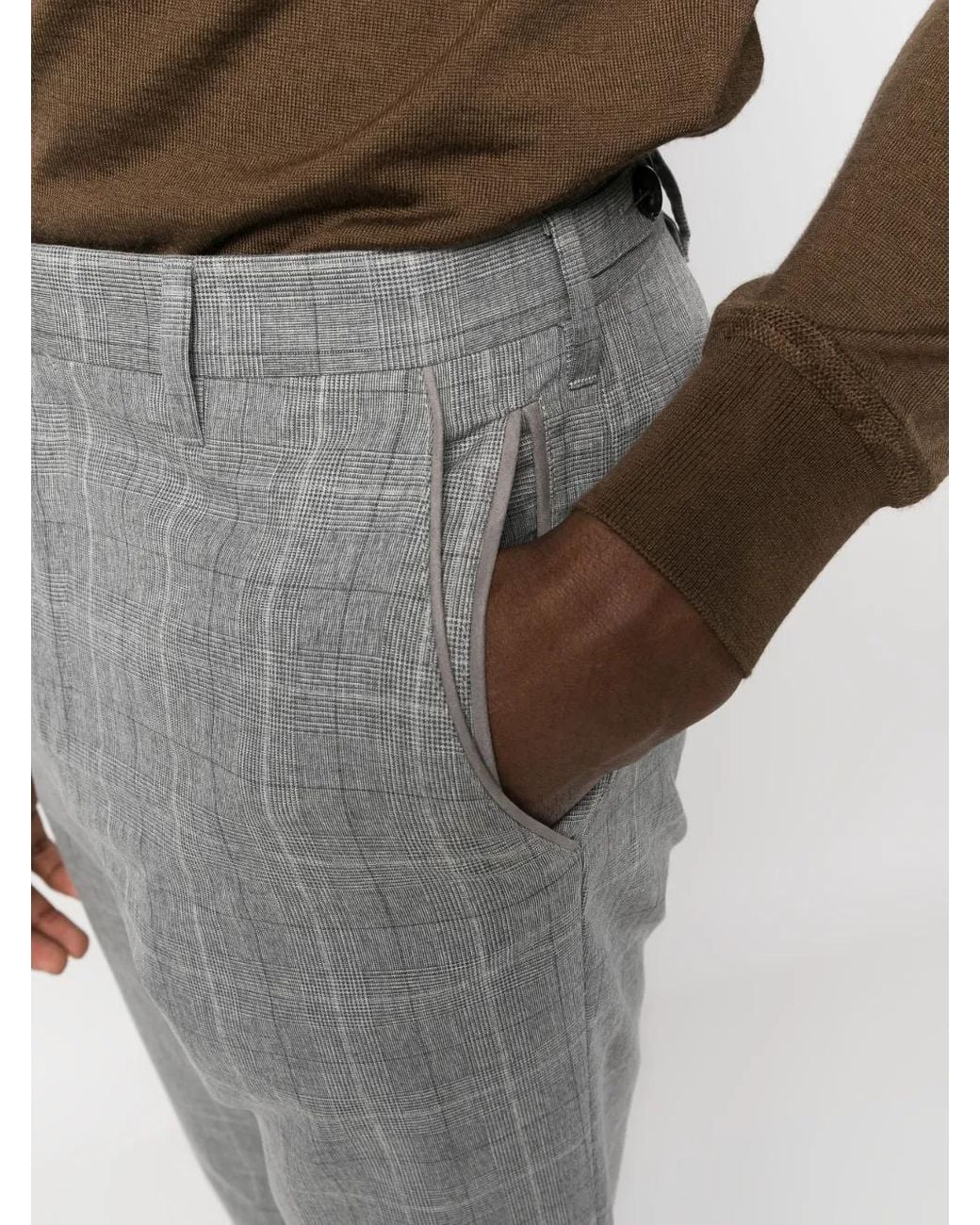 Corneliani Gray Grid-Pattern Straight-Leg Trousers for men