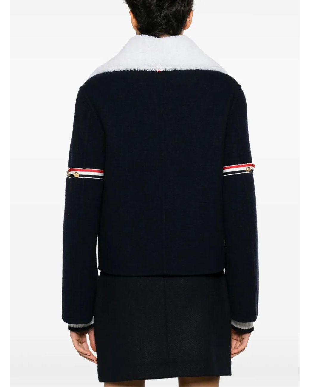 Thom Browne Black Wool Cashmere Armband Bell Sleeve Jacket With Shearling Collar