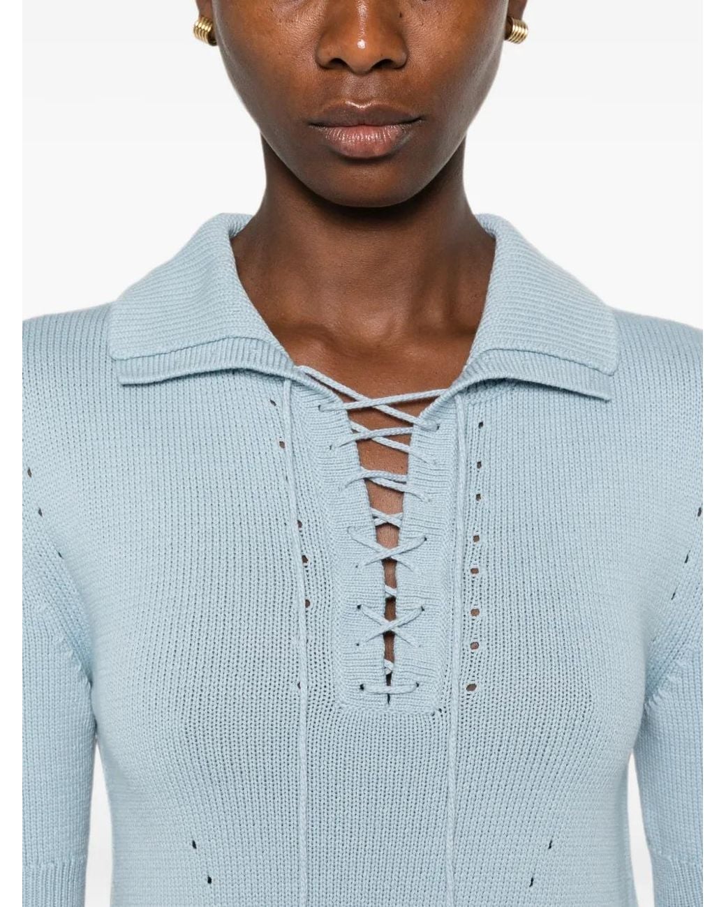 Ermanno Scervino Blue Lace-Up Short-Sleeve T-Shirt