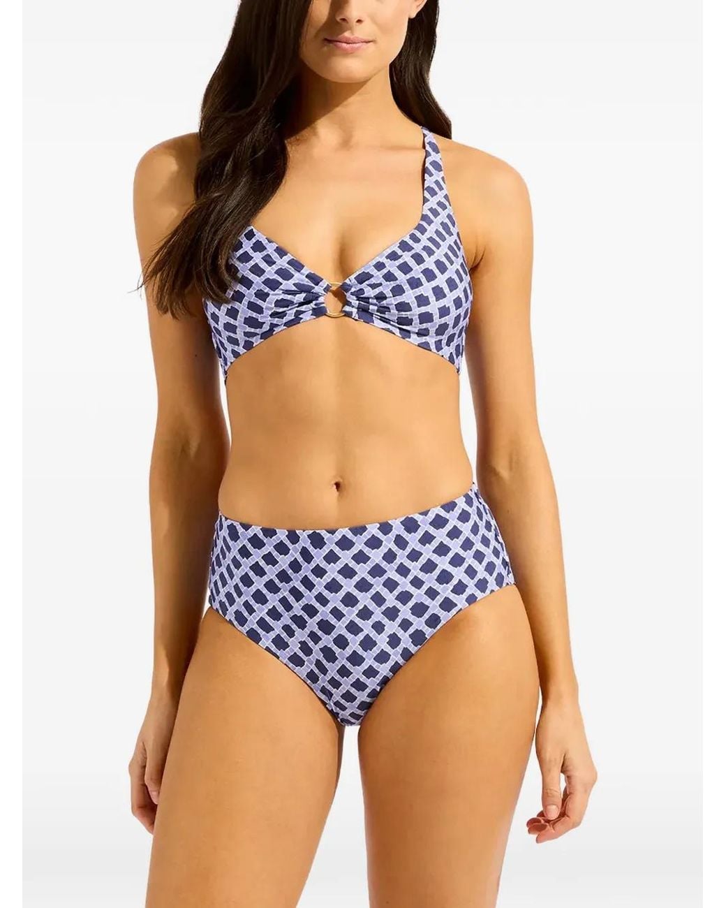 Seafolly Blue Geometric-Print Bikini Top