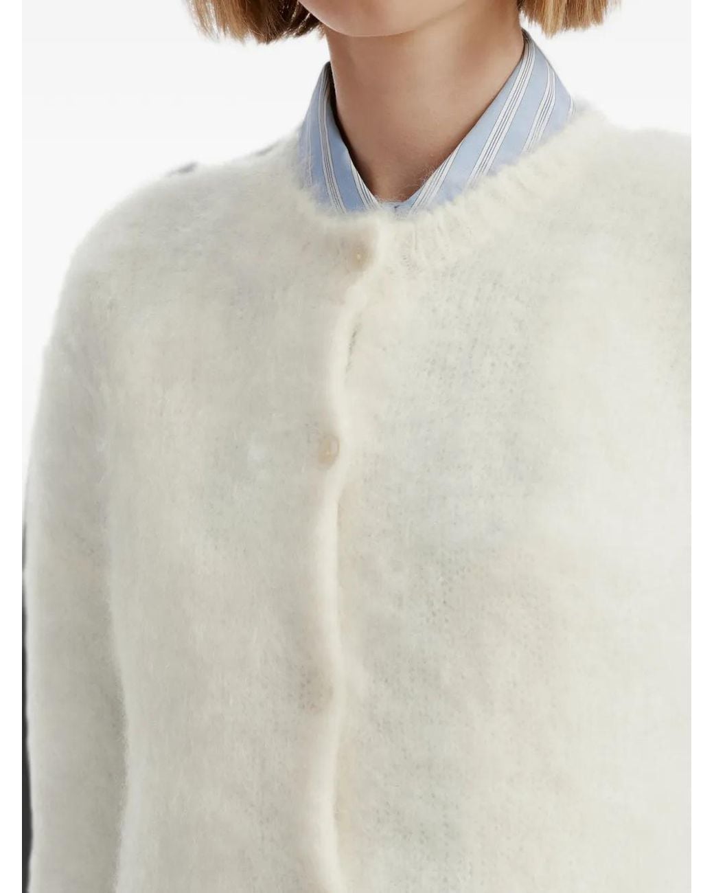Enfold White Brushed-Knit Cardigan