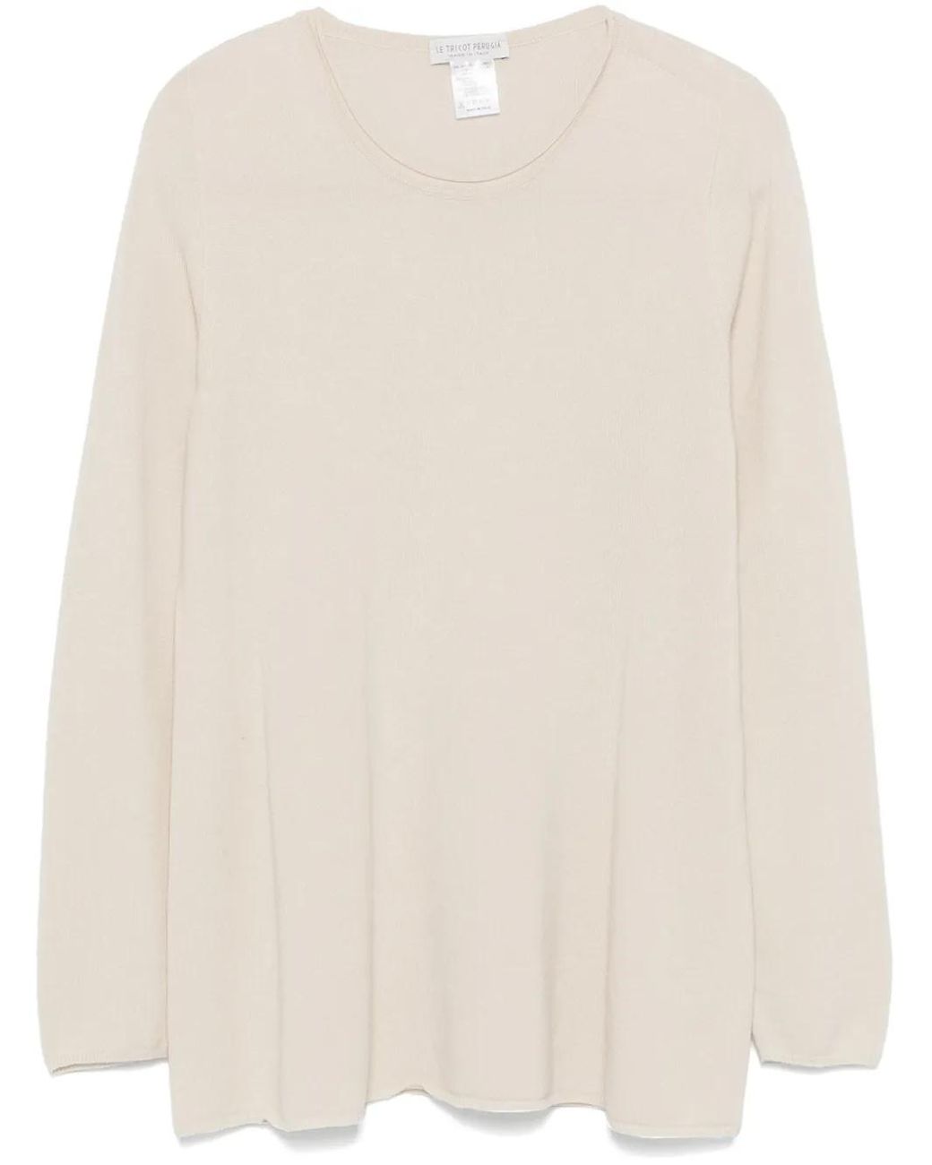 Le Tricot Perugia Natural Rolled-Trim Sweater