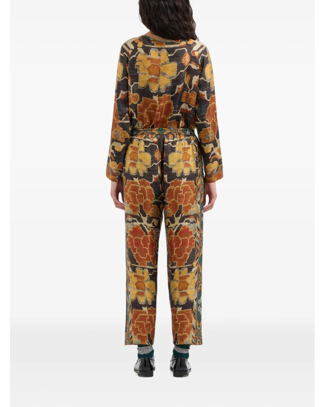Pierre Louis Mascia Black Aloe Tapestry-Print Silk Trousers