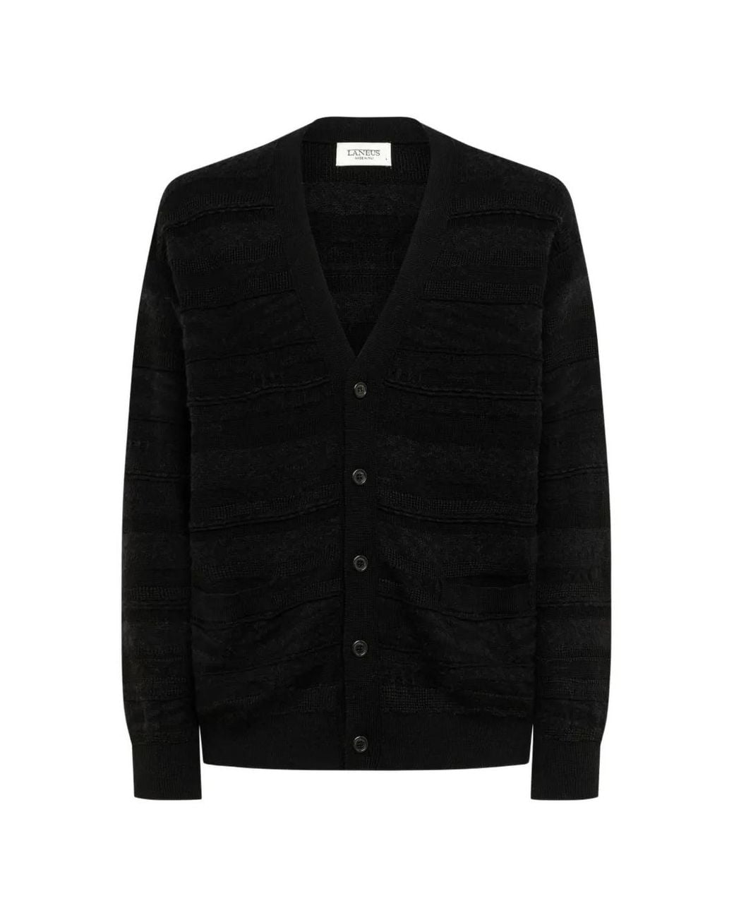 Laneus Black Jacquard-Knit Button-Up Cardigan for men