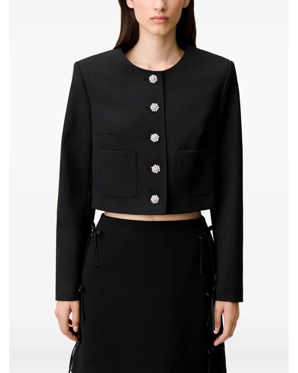 Claudie Pierlot Black Crystal-Embellished Cropped Blazer