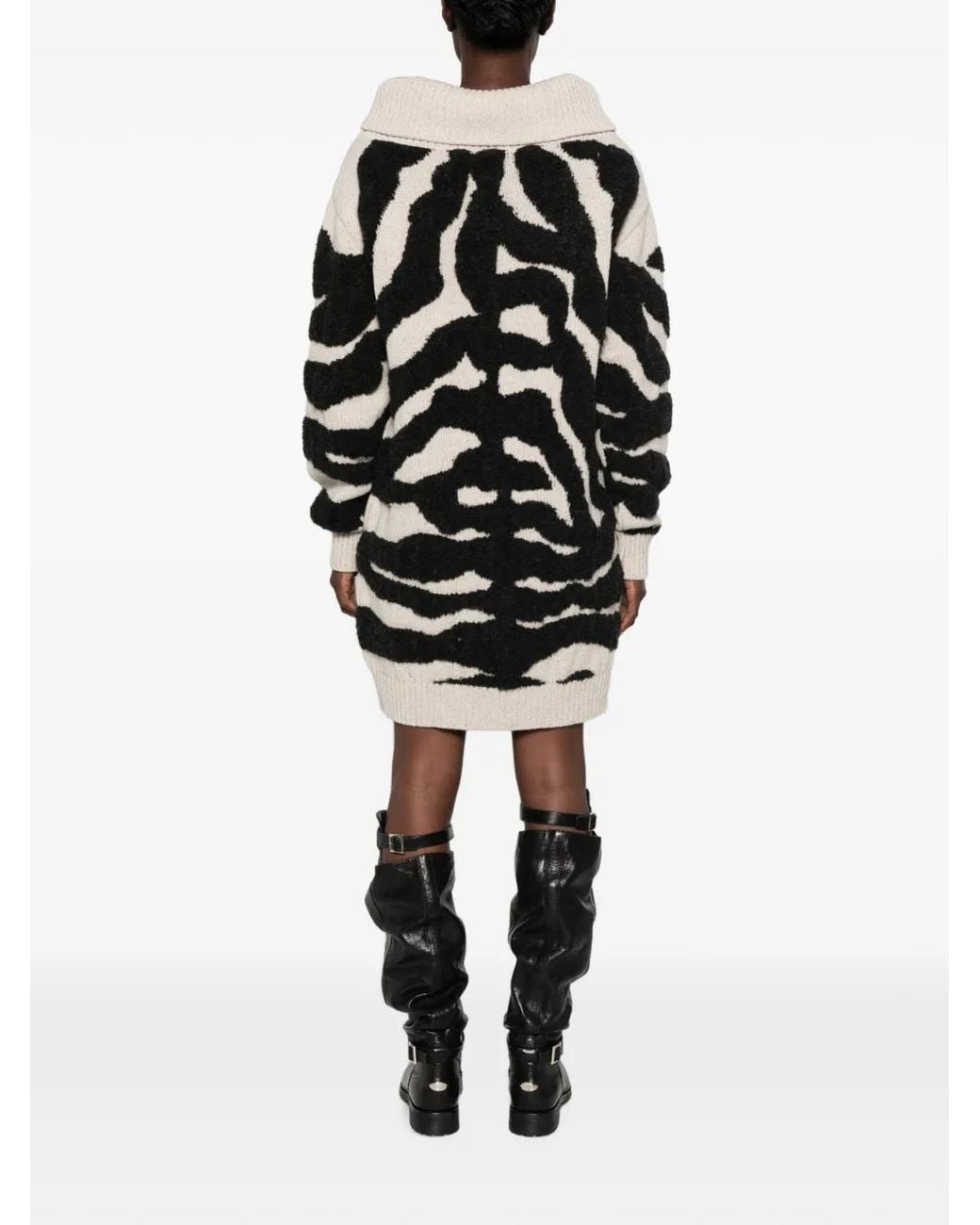 Moschino Black Zebra Stripe Turtleneck Knit Dress